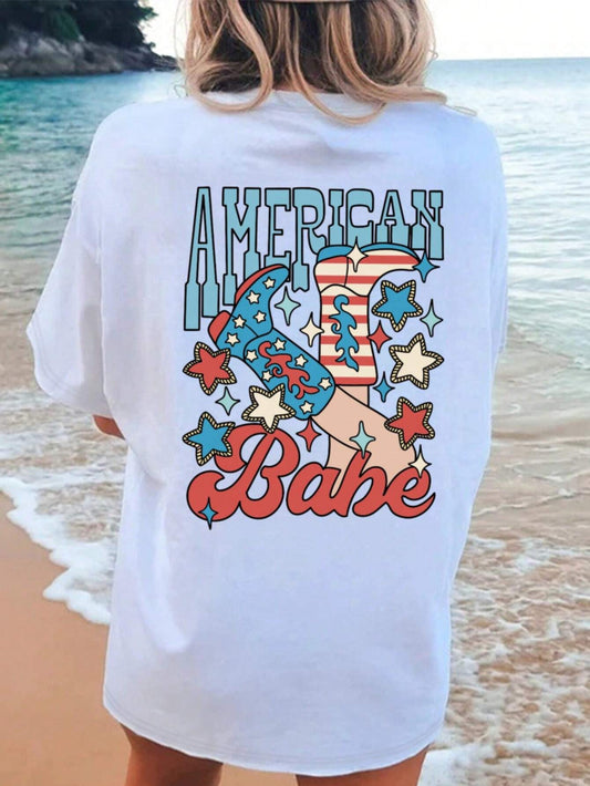 American Babe Round Neck Short Sleeve T-Shirt